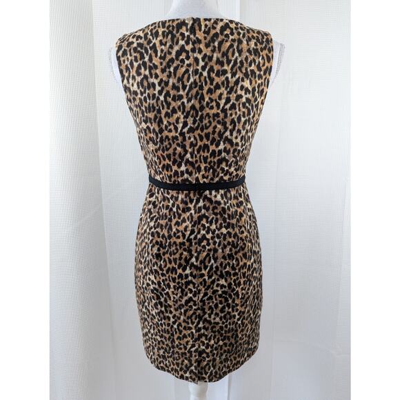 ANN TAYLOR LOFT PETITES! BLACK/BROWN GROSGRAIN RIBBON WAIST LEOPARD DRESS! SZ 2P - Picture 6 of 9